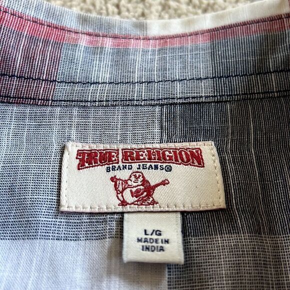 True Religion Western Woven Short Sleeve Button Shirt size L EUC - Picture 2 of 9